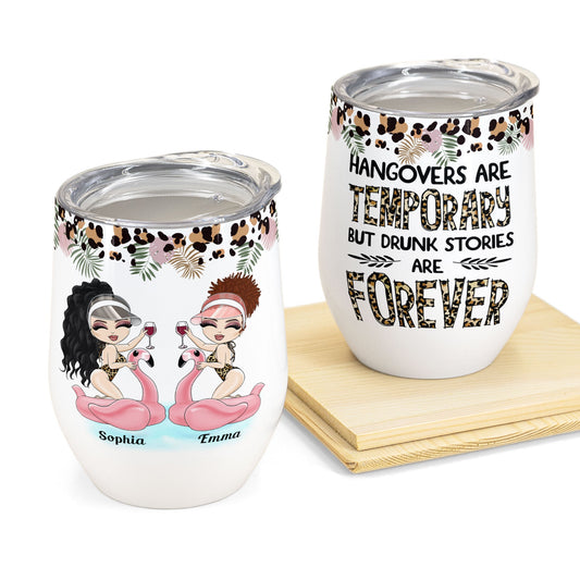 Drunk Stories Are Forever Leopard Design  - Personalized Wine Tumbler - Birthday Gift For Besties, Soul Sisters, Sistas, BFF, Friends