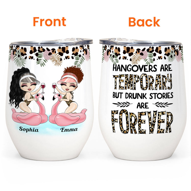 Drunk Stories Are Forever Leopard Design  - Personalized Wine Tumbler - Birthday Gift For Besties, Soul Sisters, Sistas, BFF, Friends