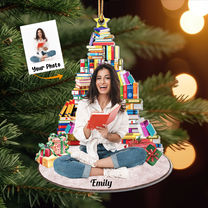 Enjoy Under The Christmas Book Tree - Personalized Acrylic Photo Ornament