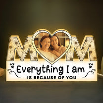 Everything I Am Is Because Of You Mothers Day Gift - Custom Shape Photo Light Box