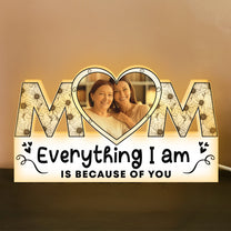 Everything I Am Is Because Of You Mothers Day Gift - Custom Shape Photo Light Box