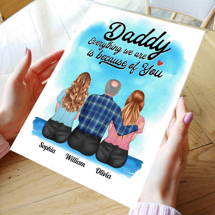 Everything We Are Is Because Of You Daddy - Personalized Acrylic Plaque - Birthday Father's Day Gift For Daddy, Dad, Step Dad - Gift From Daughters, Sons