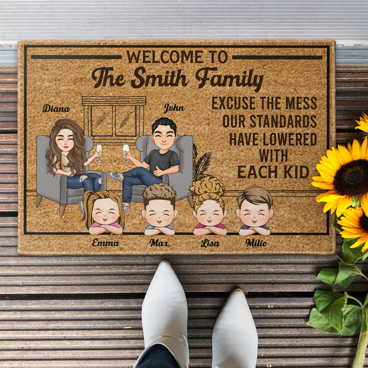 Excuse The Mess Our Standards Have Lowered With Each Kid - Personalized Doormat