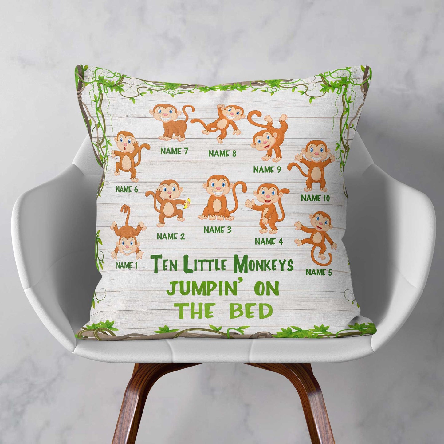 Ten Little Monkeys Jumpin' On The Bed Pillow (Insert Included)-Macorner