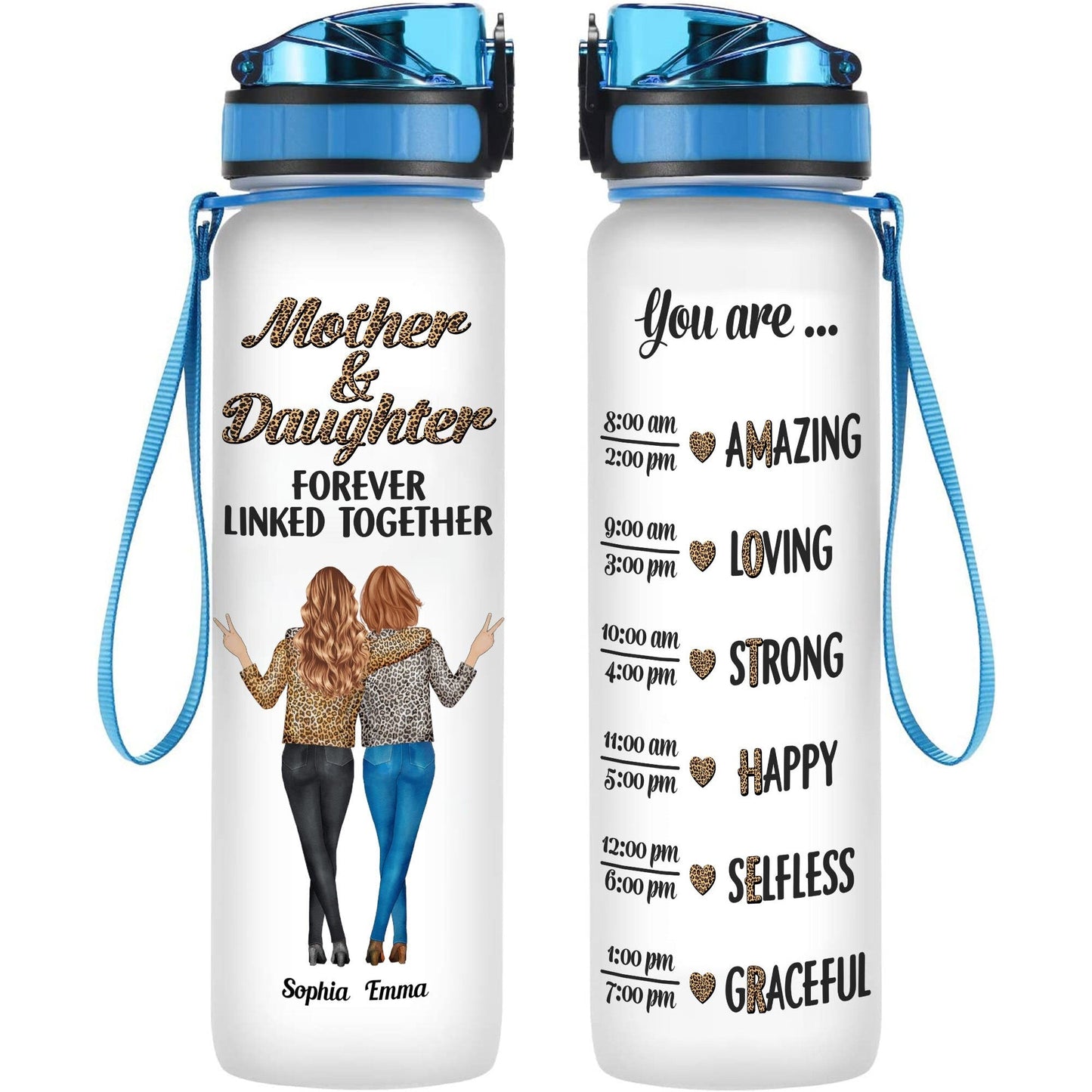 Mother And Daughter - Personalized Water Tracker Bottle - Mother's Day Gift For Mom, Mother