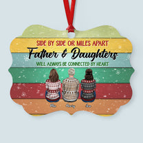 Father And His Children Will Always Be Connected By Heart - Personalized Aluminum Ornament - Christmas Gift Father Ornament For Dad, Mom - Ugly Christmas Sweater Sitting