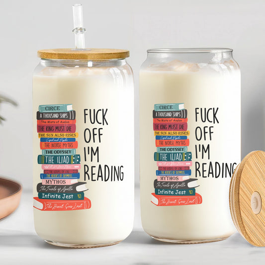 F- Off I'm Reading Funny Book Lovers - Personalized Clear Glass Cup