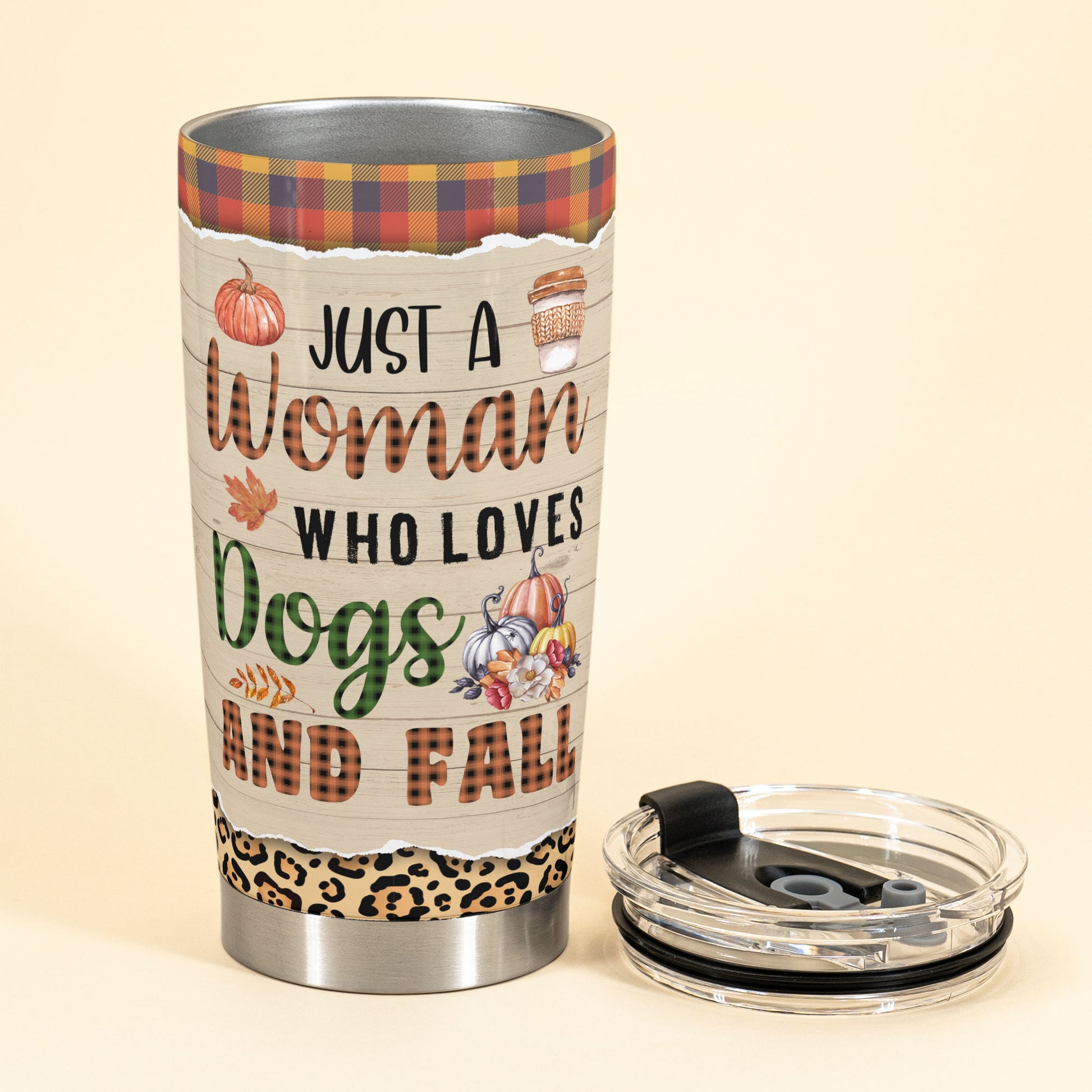 Fall Tumbler For Dog Mom, Just A Woman Who Loves Dogs And Fall - Personalized Tumbler Cup - Gift For Dog Lovers