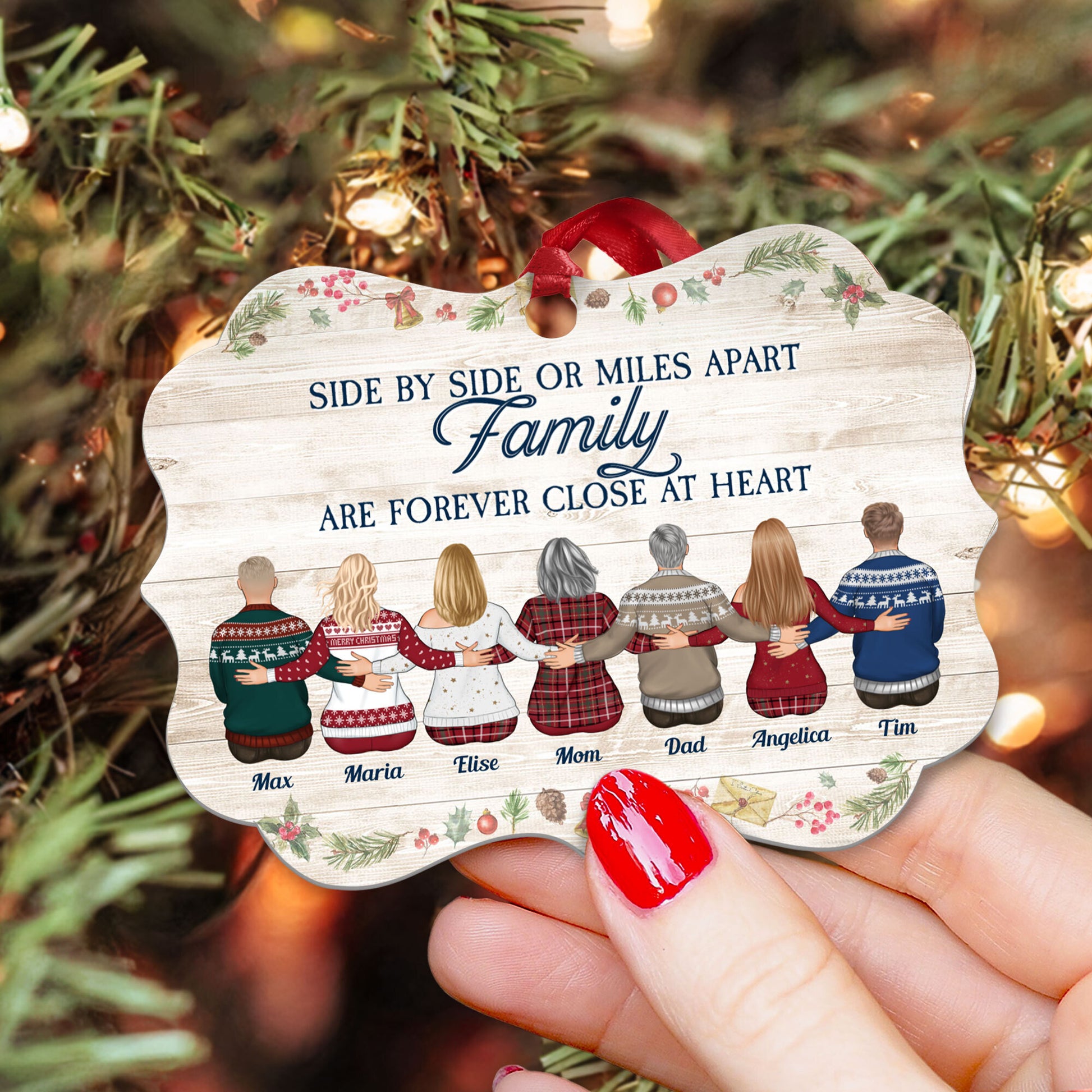 Family Are Forever Close At Heart - Personalized Aluminum Ornament - Christmas Gift Family Ornament For Dad, Mom, Brothers, Sisters - Family Hugging