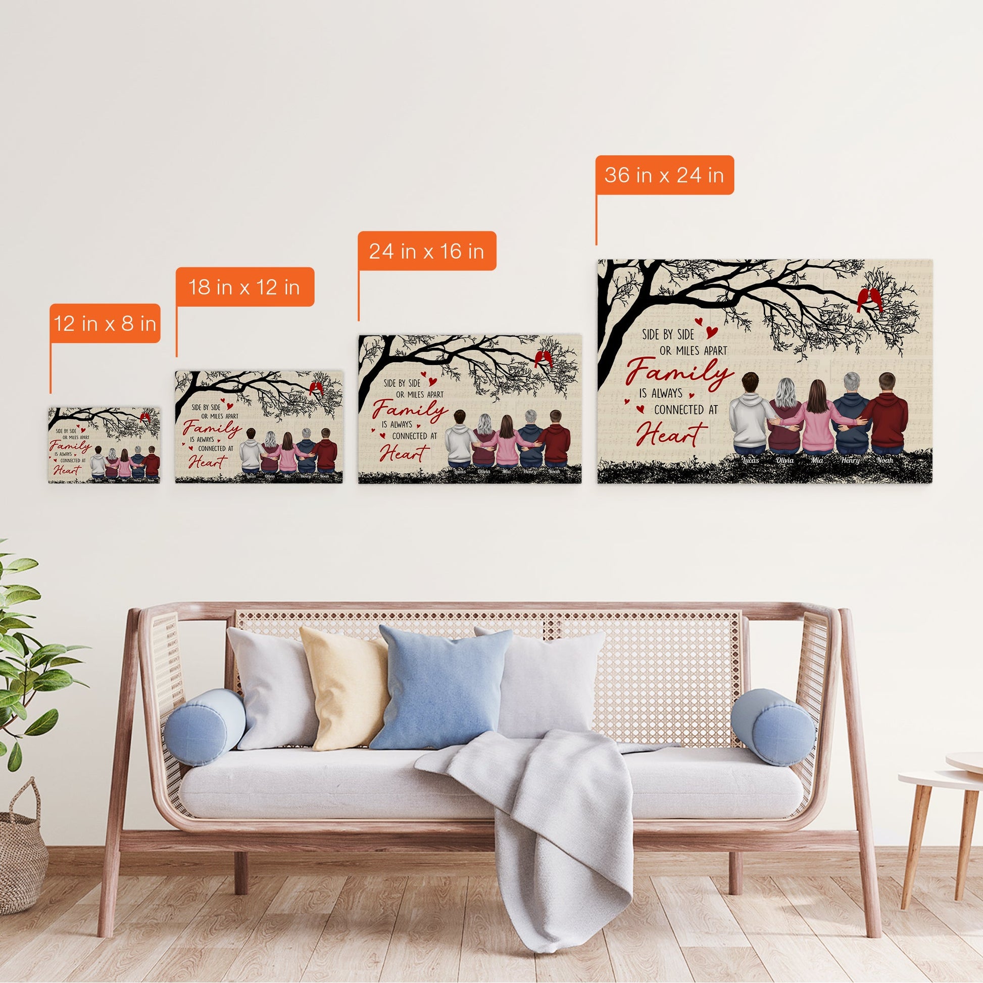 Family Connected At Heart - Personalized Poster/Wrapped Canvas – Macorner