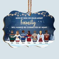Family Connected By Heart - Personalized Wooden/Aluminum Ornament - Family Hugging