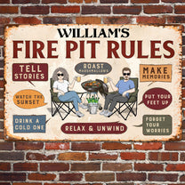 Family Fire Pit Rules - Personalized Metal Sign