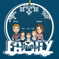 Family Forever - Cartoon Family - Personalized Snow Globe Shaped Acrylic Ornament