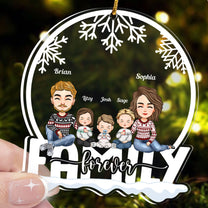 Family Forever - Cartoon Family - Personalized Snow Globe Shaped Acrylic Ornament