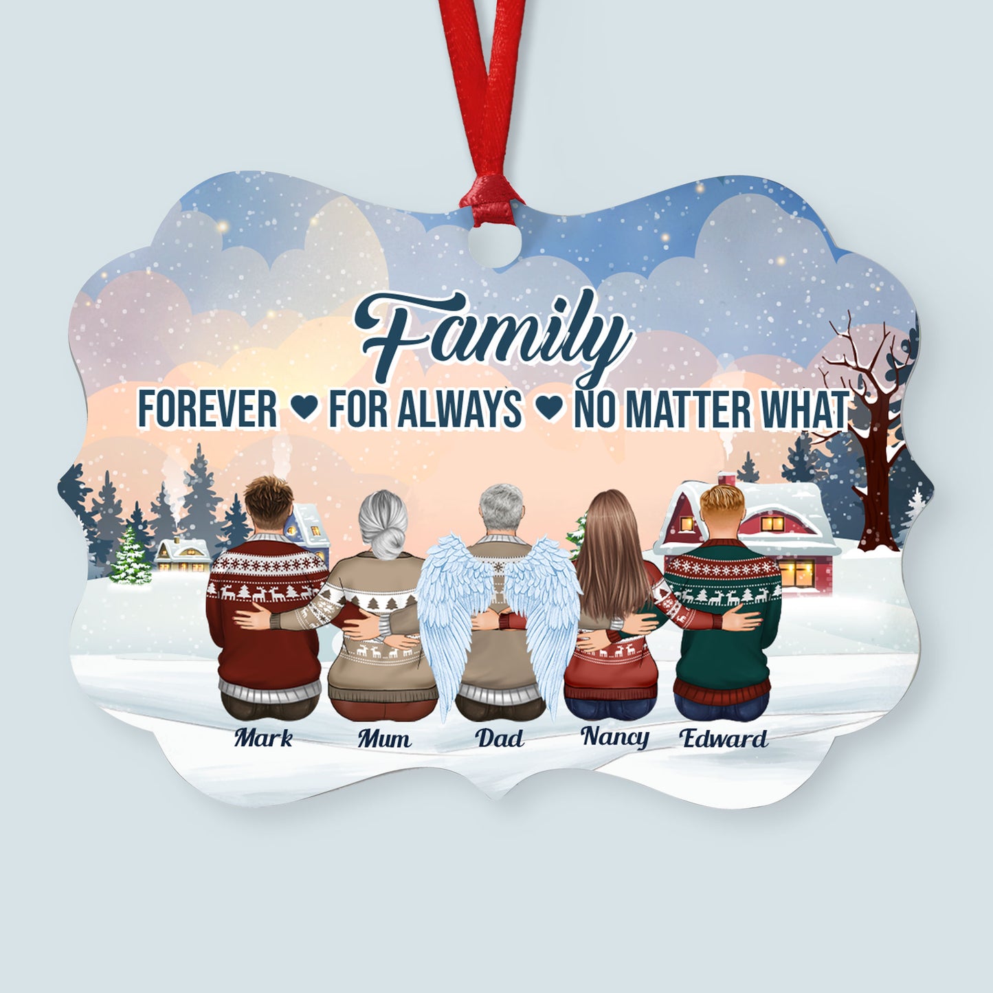 Family Forever For Always No Matter What - Personalized Aluminum Ornament - Christmas Gift Family Ornament For Mom, Dad, Siblings - Family Hugging