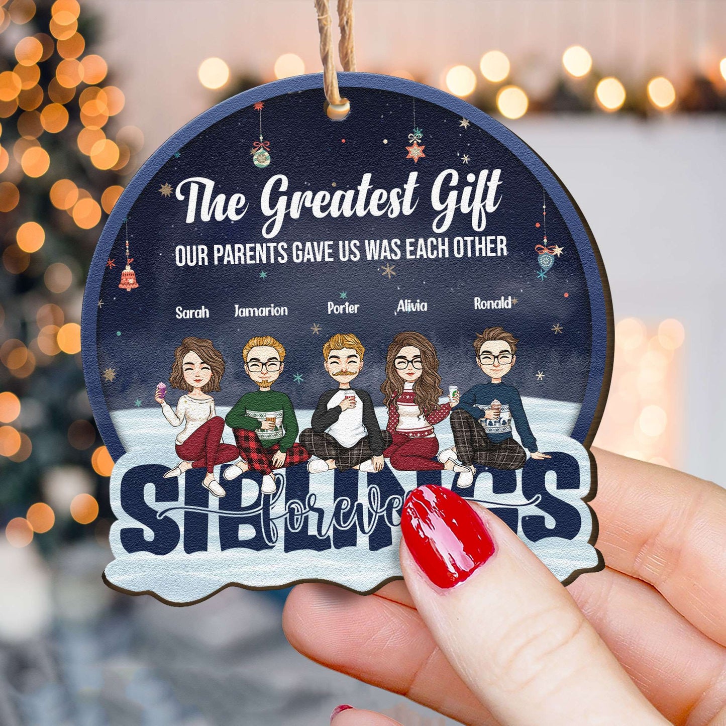 Family Forever - Personalized Custom Shaped Wooden Ornament - Christmas Gift For Family Members, Siblings