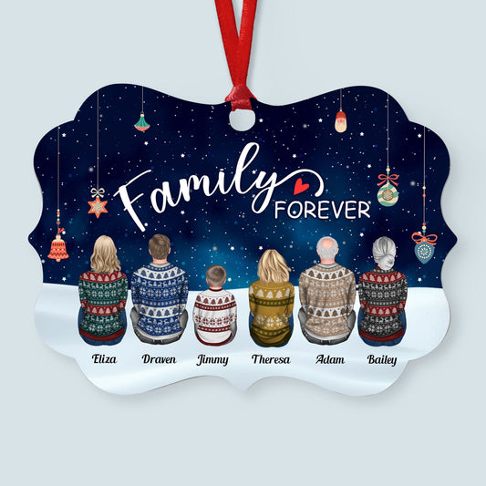 Family Forever - Personalized Aluminum Ornament - Sitting Family