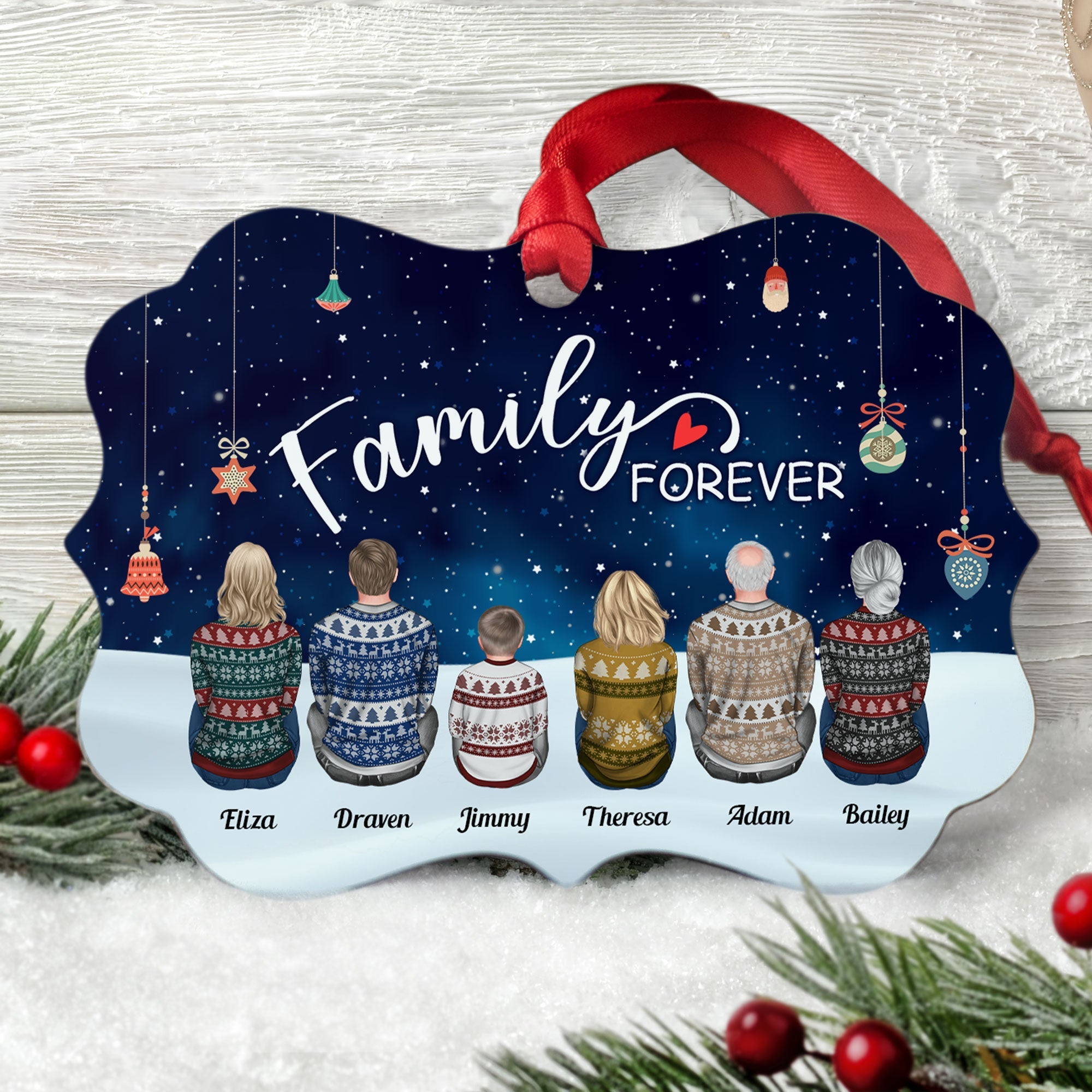 Family Forever - Personalized Aluminum Ornament - Sitting Family