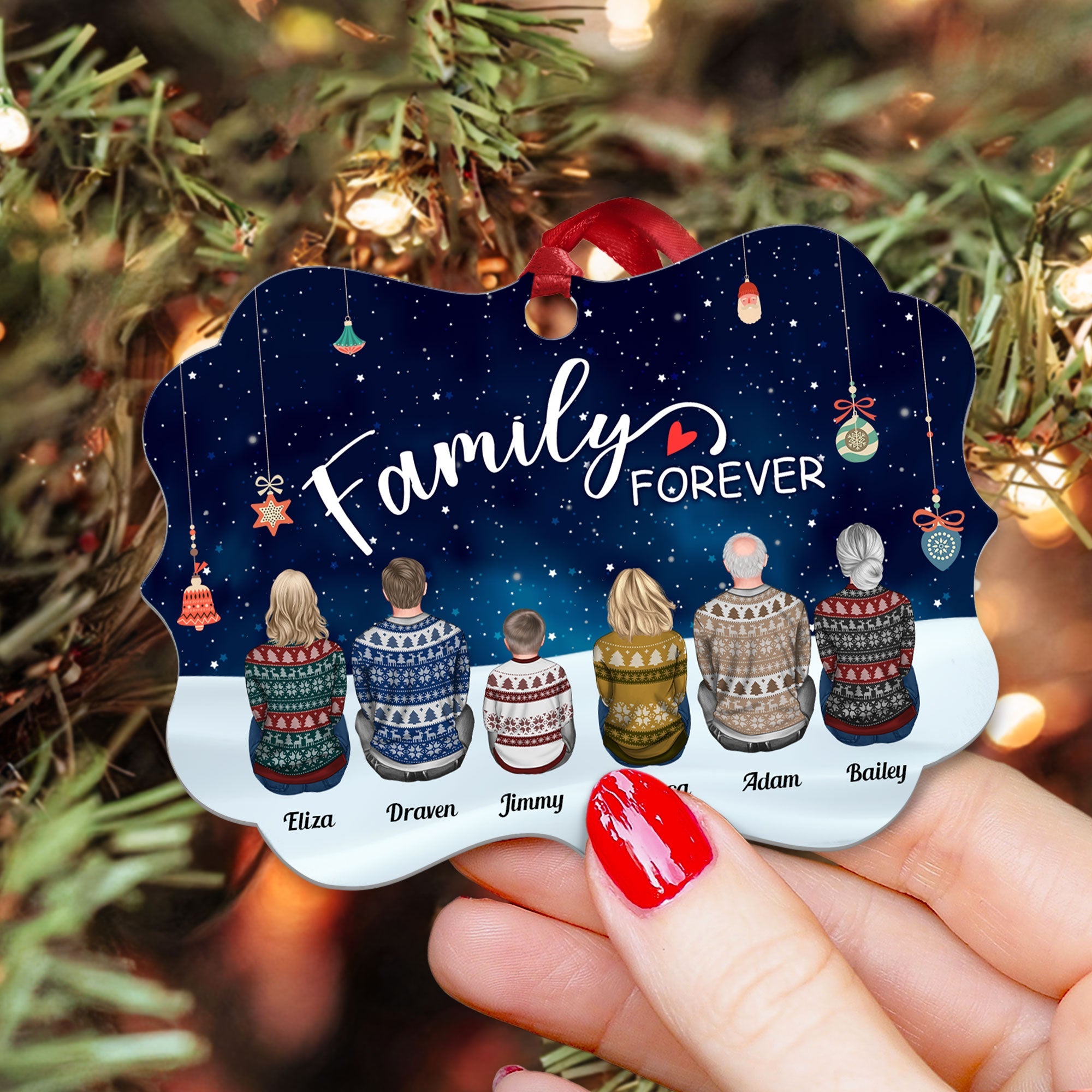 Family Forever - Personalized Aluminum Ornament - Sitting Family