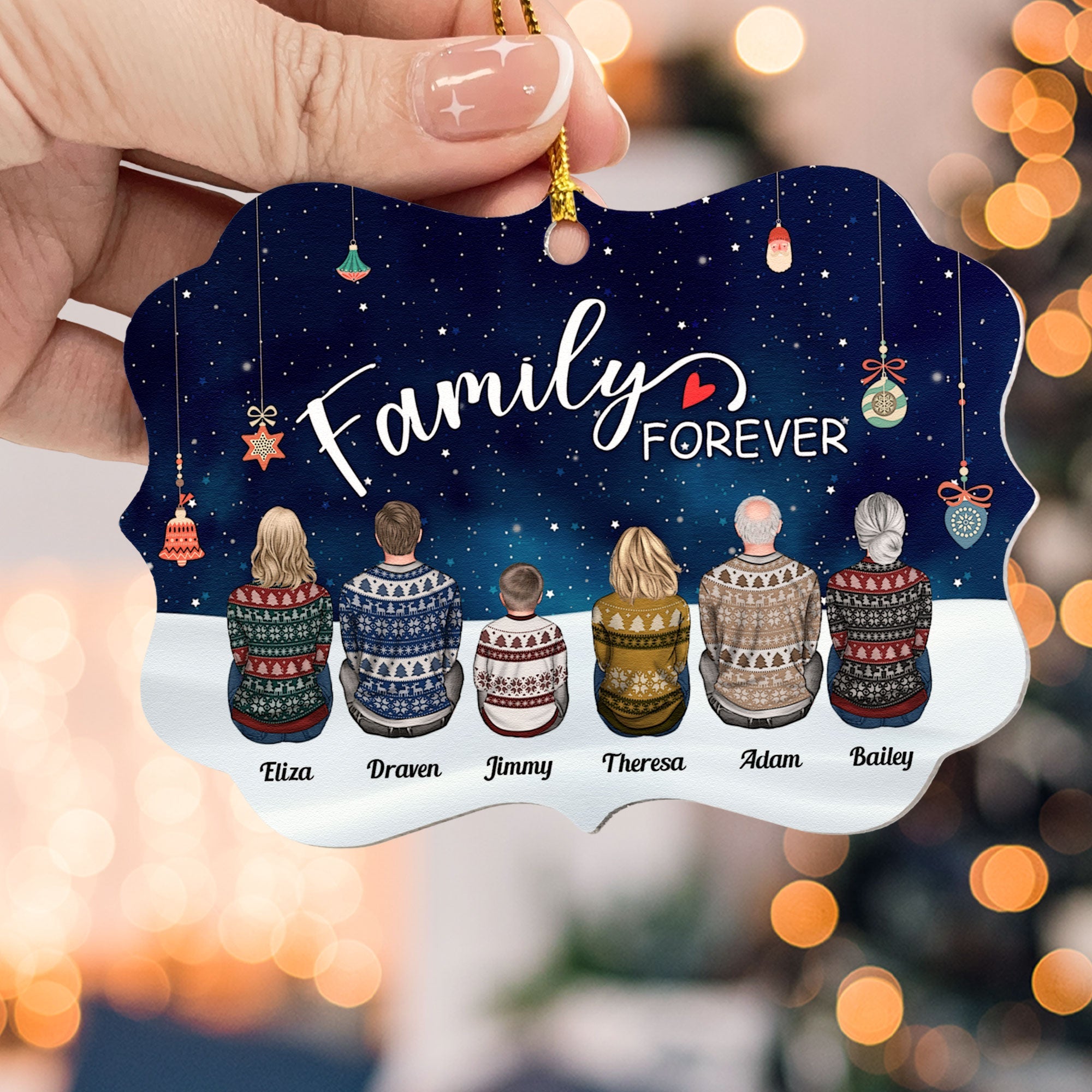 Family Forever - Personalized Aluminum Ornament - Sitting Family