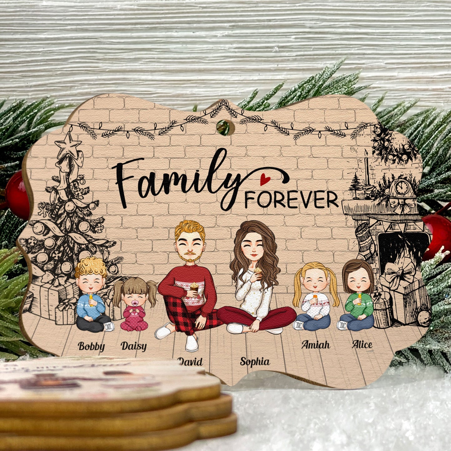 Family Forever - Sketch Version - Personalized Wooden Ornament - Christmas, New Year Gift For Family, Sisters, Brothers, Siblings