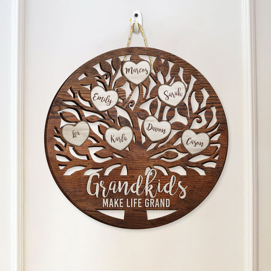 Grandkids Make Life Grand - Personalized Custom Shaped Wood Sign