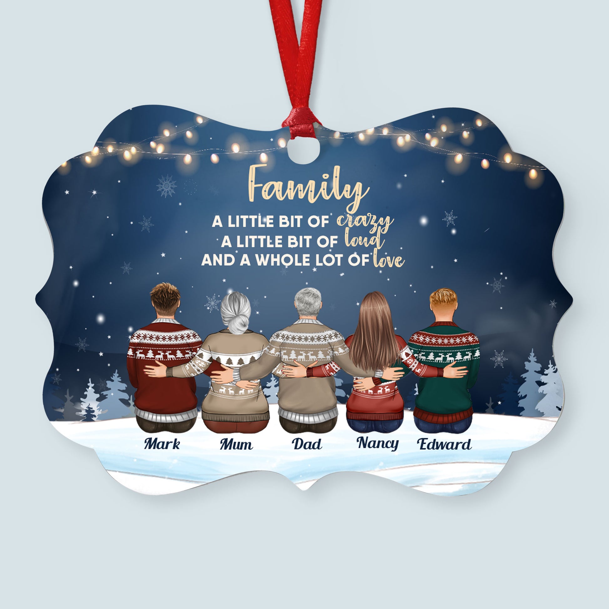 Family Never Apart - Personalized Aluminum Ornament - Christmas Gift Family Ornament For Dad, Mom, Siblings - Family Hugging