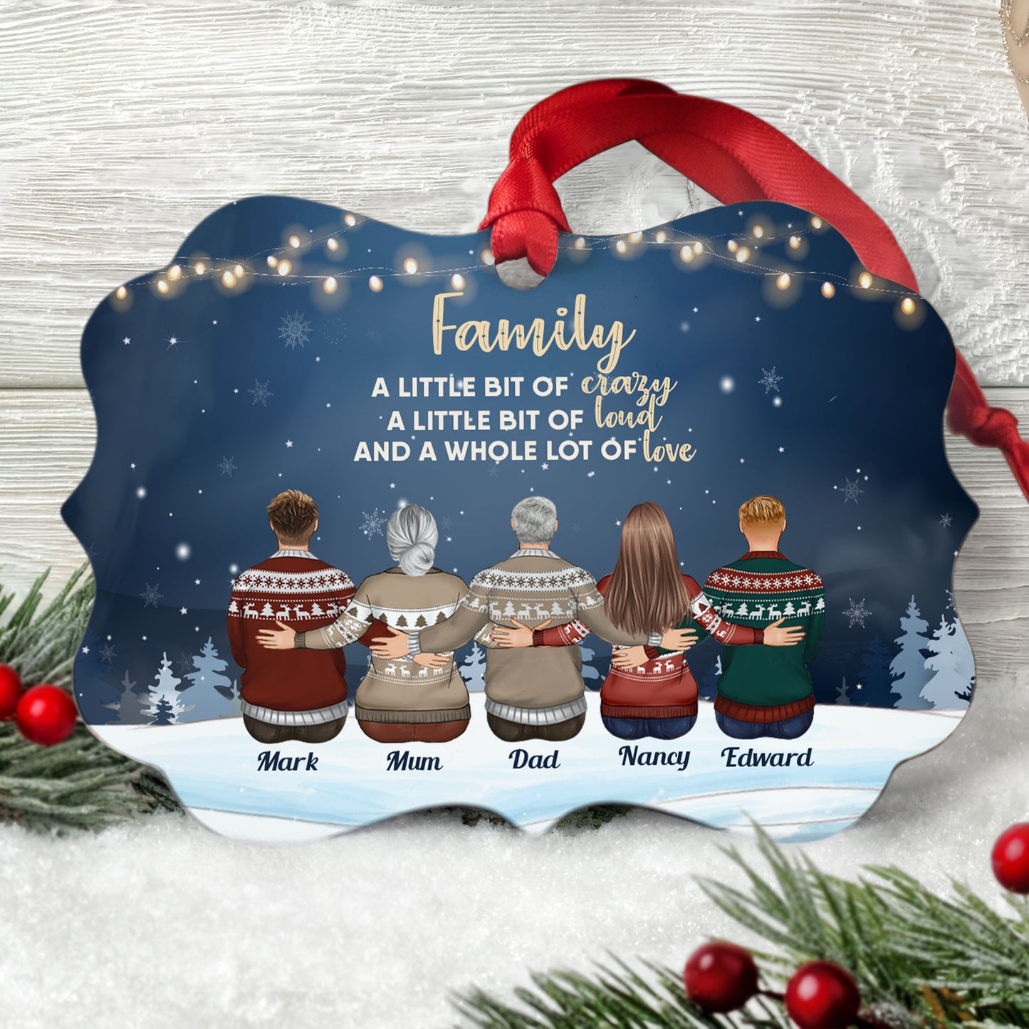 Family Never Apart - Personalized Aluminum Ornament - Christmas Gift Family Ornament For Dad, Mom, Siblings - Family Hugging