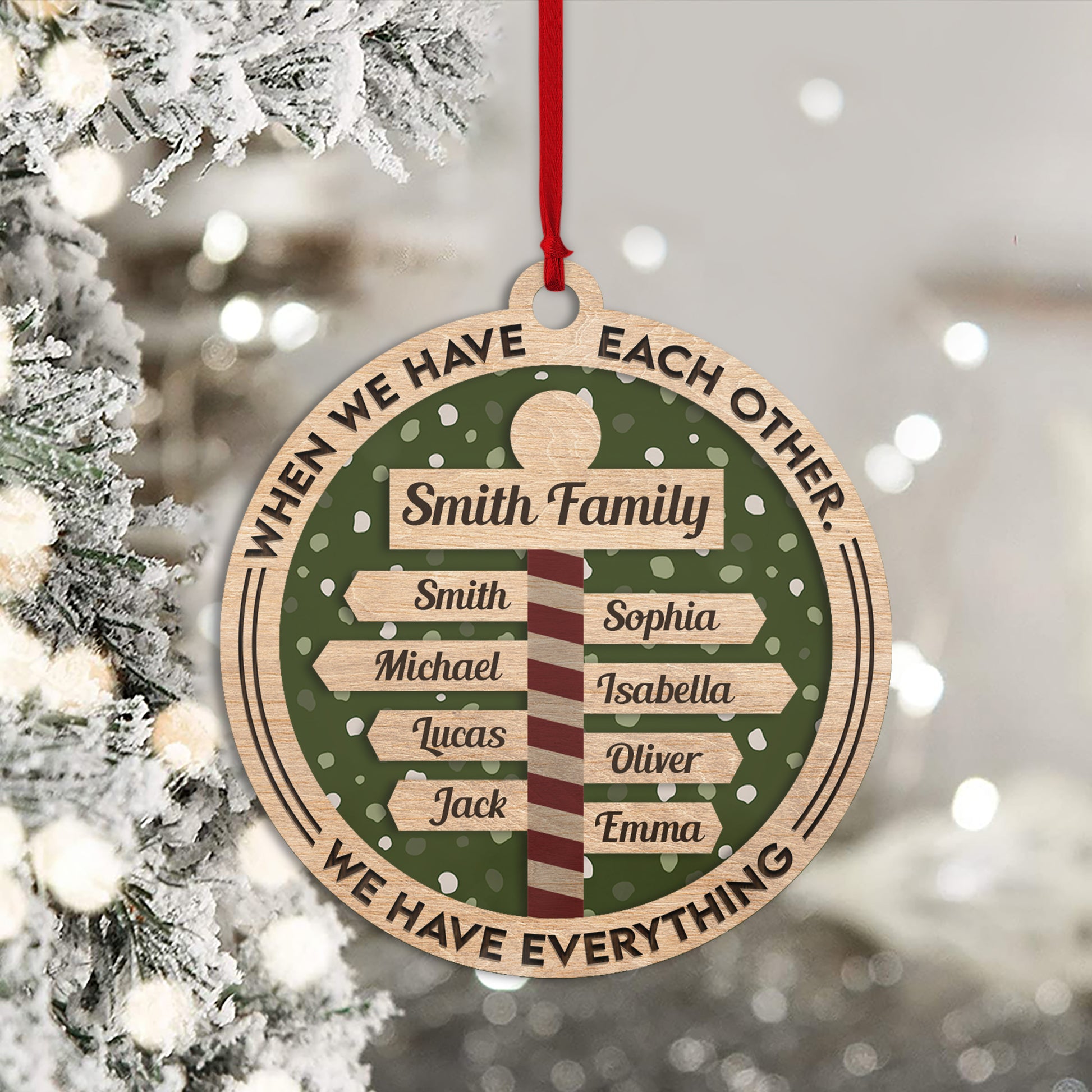 Family North Pole  - Personalized 2 Layers Wooden Ornament - Christmas Gift For Family Members, Friends