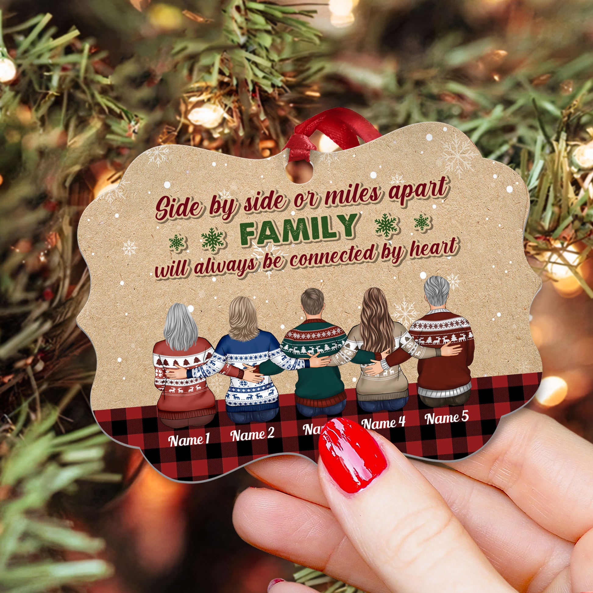 Family Will Always Be Connected By Heart - Personalized Aluminum Ornament - Christmas Gift For Family Members