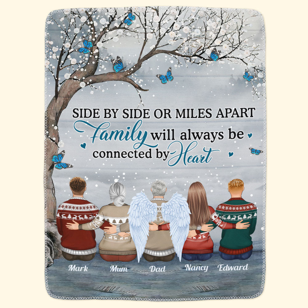 Family Will Always Connected By Heart - Personalized Blanket - Memorial Gift Christmas Gifts For Family Members, Mom, Dad, Brothers, Sisters