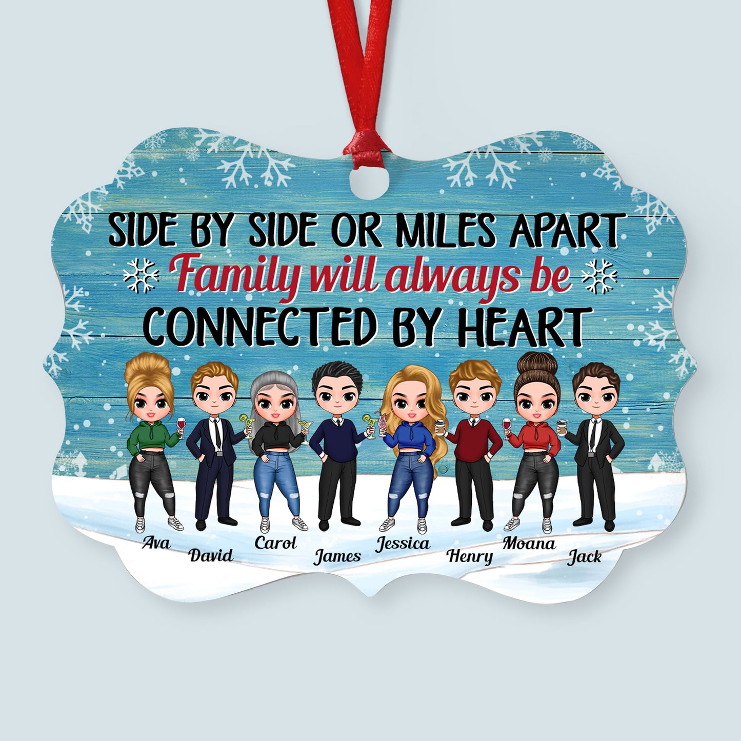 Family Will Be Connected By Heart  - Personalized Aluminum Ornament - Christmas Gift For Brothers, Sisters