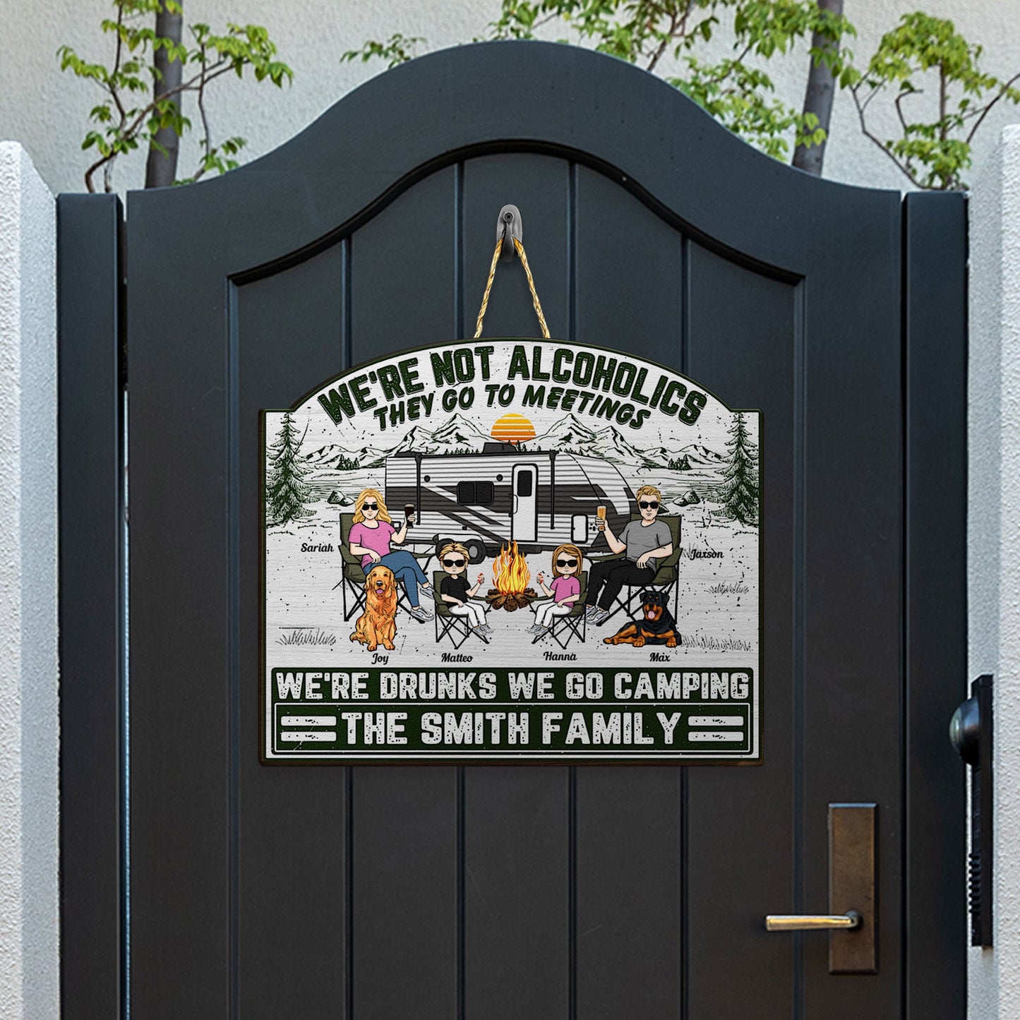 Family & Dogs We're Not Alcoholics They Go To Meetings - Personalized Custom Shaped Wood Sign