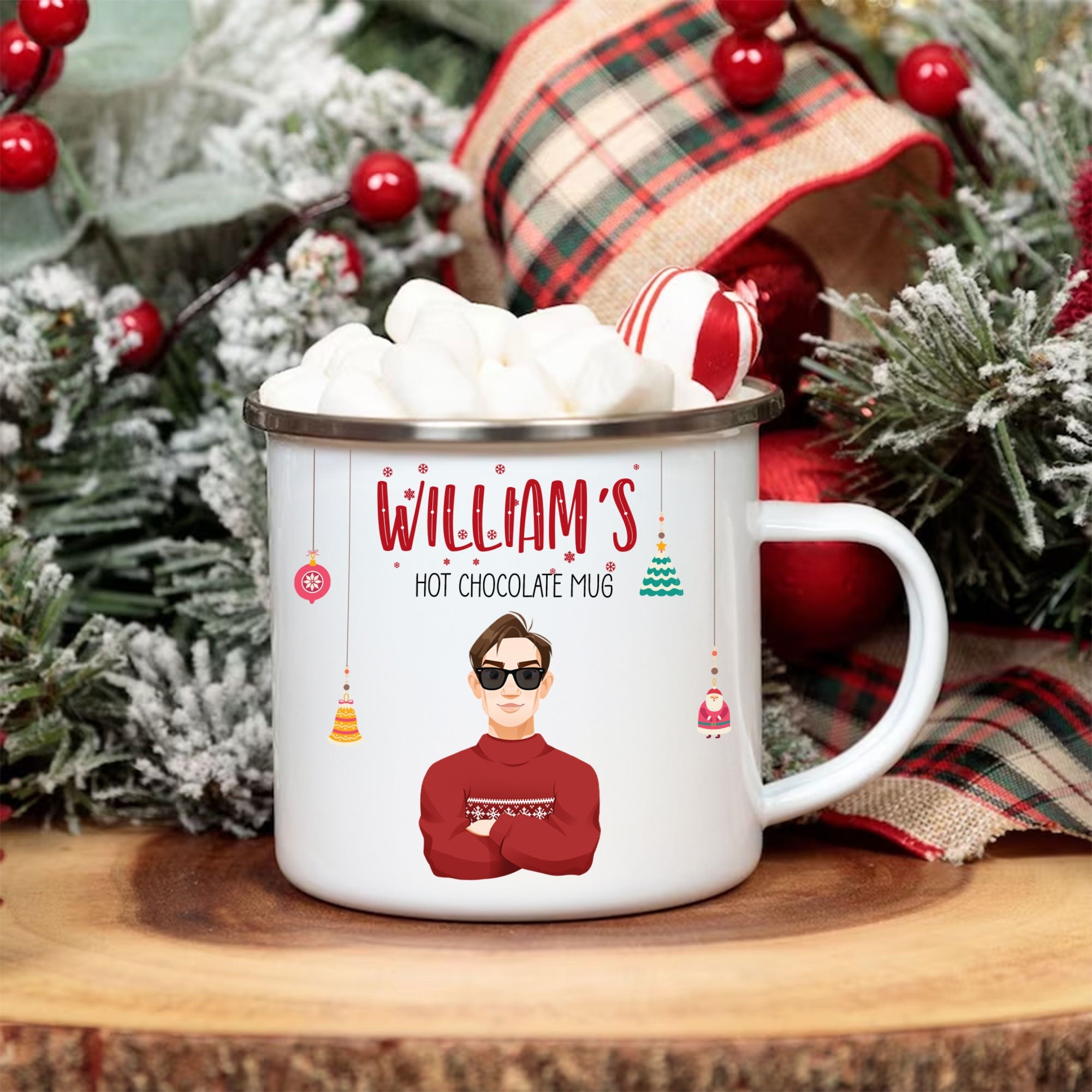 Family & Kids' Hot Chocolate Christmas Coffee Mug - Personalized Enamel Mug