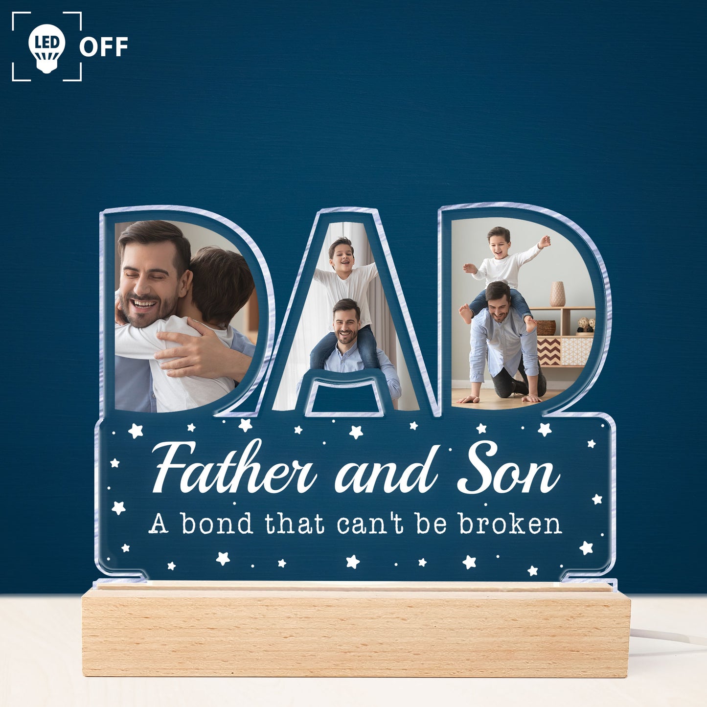(Photo Inserted) Father And Children - Personalized 3D LED Light Wooden Base