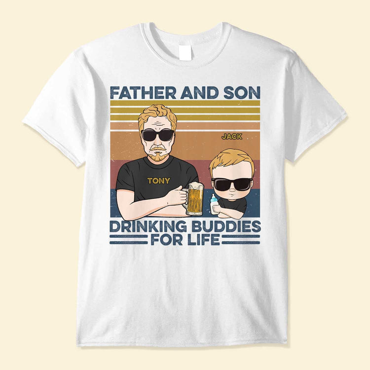 Father Mother Son Daughter Drinking Buddies - Personalized Shirt - Birthday And Christmas Gift For Father, Mother - Drinking Family