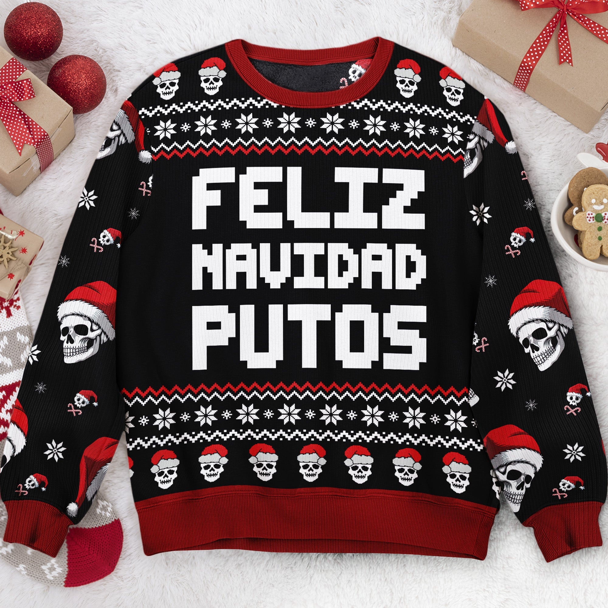 Feliz Navidad Putos Funny Skull Skeleton - Personalized Ugly Sweater ...