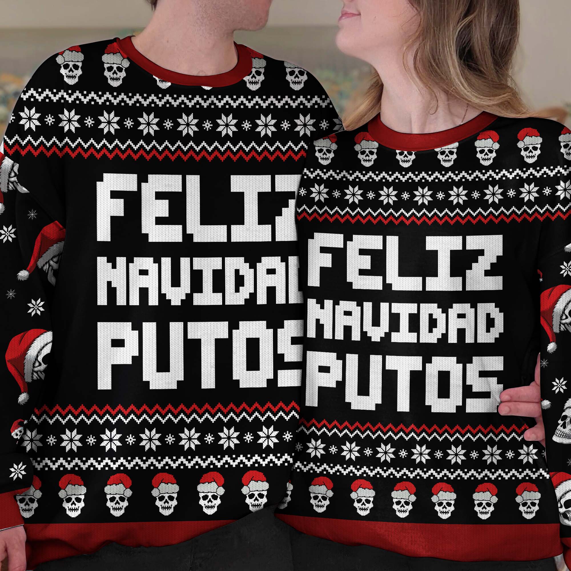 Feliz Navidad Putos Funny Skull Skeleton - Personalized Ugly Sweater