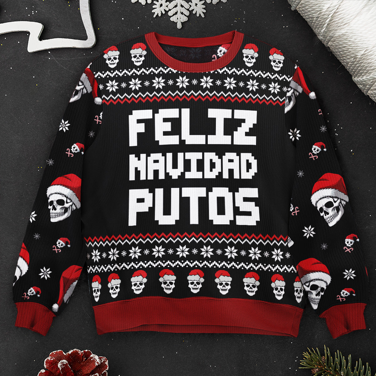 Feliz Navidad Putos Funny Skull Skeleton - Personalized Ugly Sweater