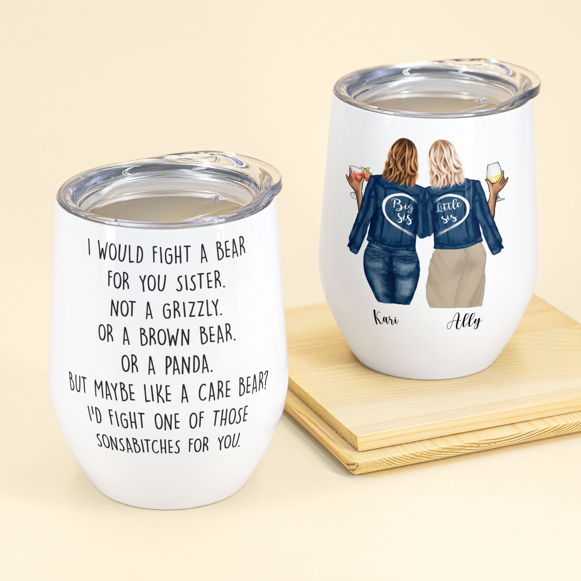 Fight-A-Bear-For-You-Sister-Personalized-Wine-Tumbler-Gift-For-Sisters