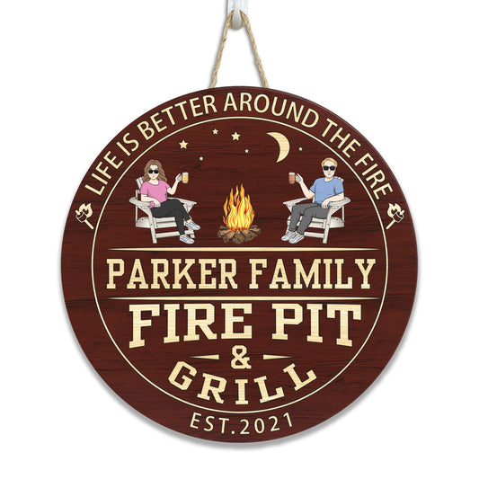 Fire Pit And Grill  - Personalized Wood Sign - Birthday, Summertime Decor, Housewarming Gift For Family, Friends