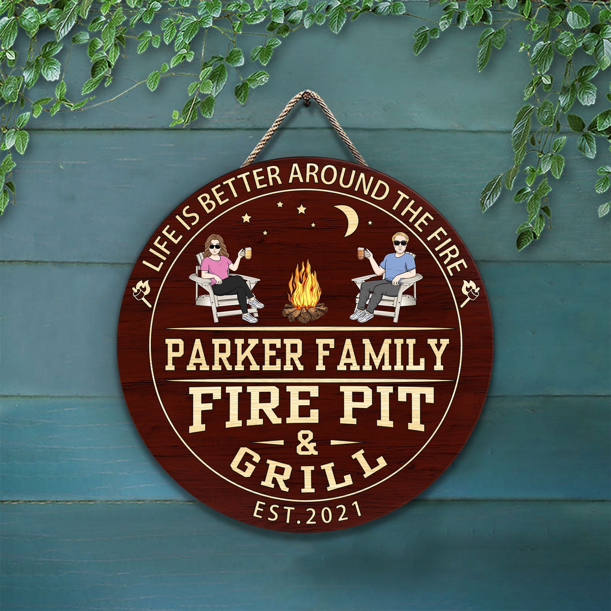 Fire Pit And Grill  - Personalized Wood Sign - Birthday, Summertime Decor, Housewarming Gift For Family, Friends