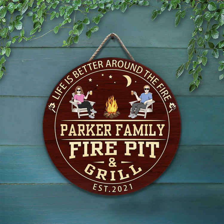 Fire Pit And Grill  - Personalized Wood Sign - Birthday, Summertime Decor, Housewarming Gift For Family, Friends