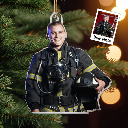 Firefighter Christmas Ornament Gift For Family - Personalized Acrylic Photo Ornament