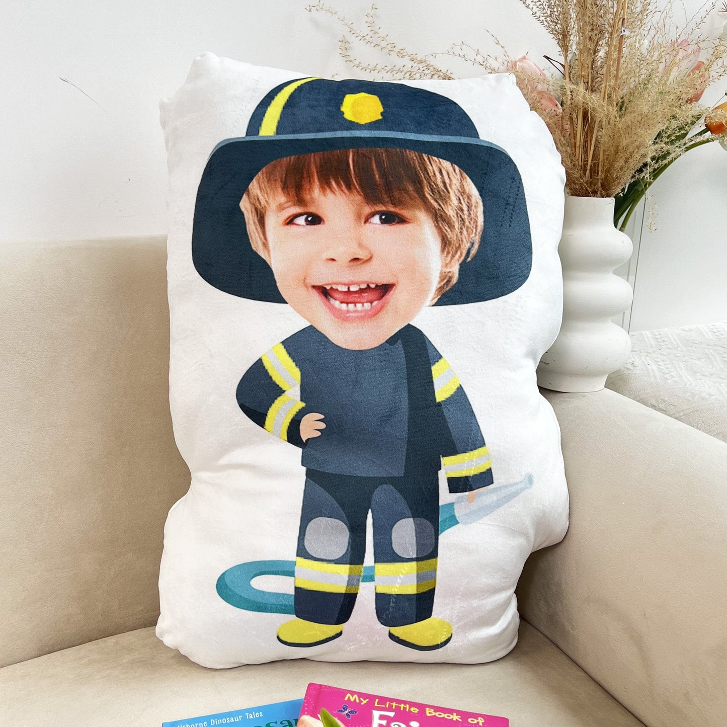 Firefighter Kids Dream Jobs Sons Daughters - Personalized Photo Custom Shaped Pillow