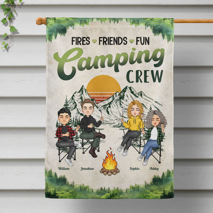 Fires Friends Fun Camping Crew - Personalized Flag