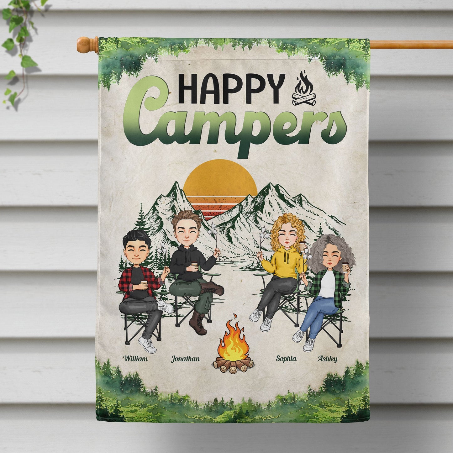 Fires Friends Fun Camping Crew - Personalized Flag