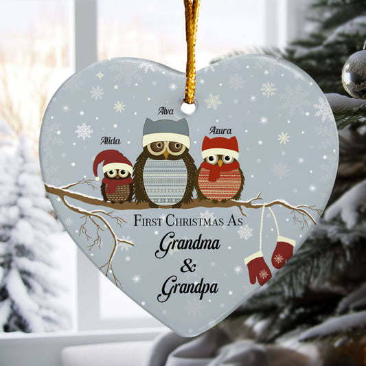 First Christmas As Grandma & Grandpa - Personalized Heart Shaped Ceramic Ornament