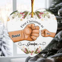 First Christmas As Grandpa - Personalized Heart Shaped Ceramic Ornament