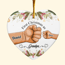 First Christmas As Grandpa - Personalized Heart Shaped Ceramic Ornament